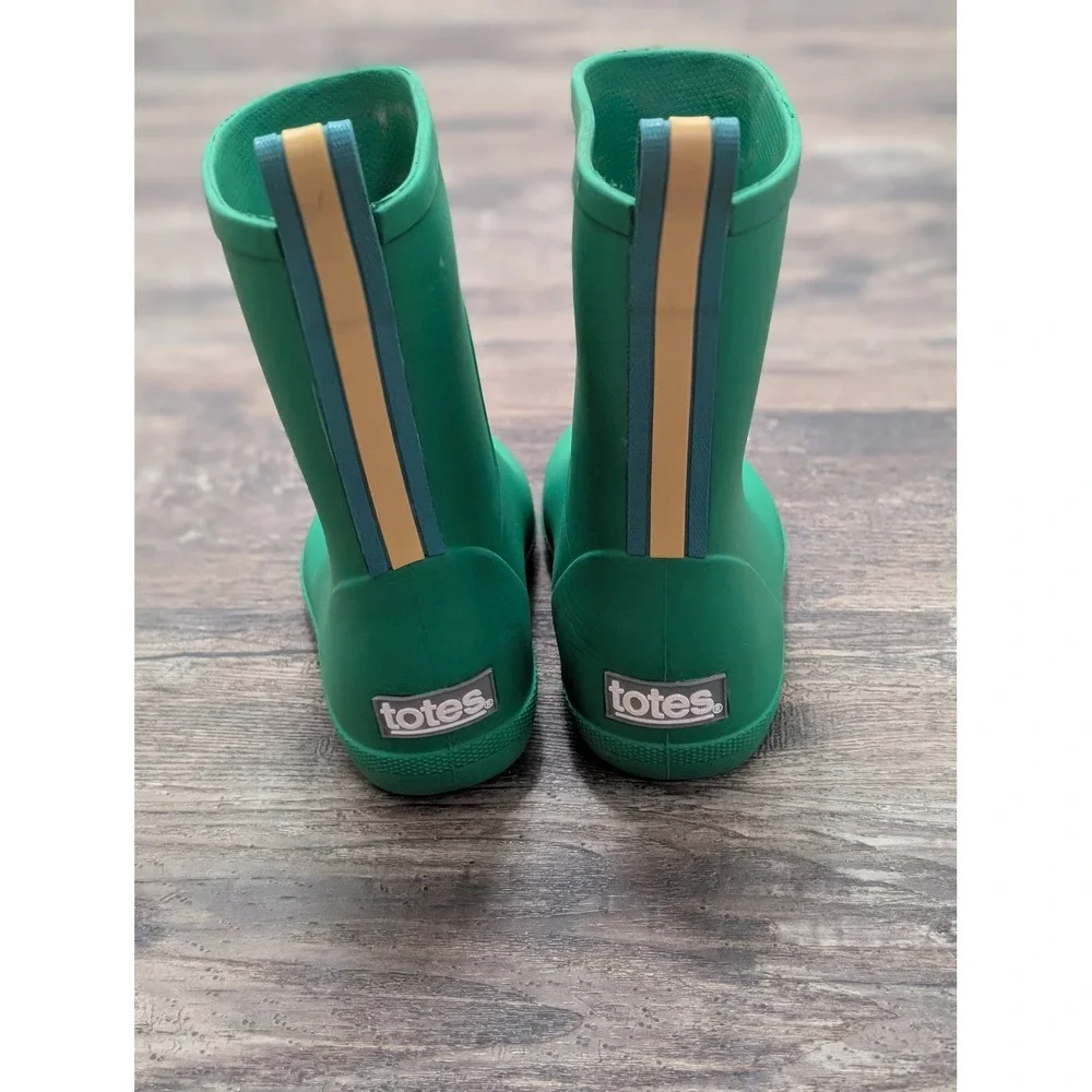 Totes Everywear Kids Rain Boots Green Waterproof Rubber Pull On Size 9-10